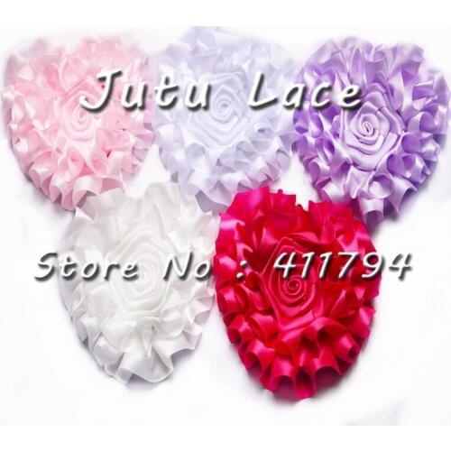 60 pcs/ lot, shabby ribbon flowers ribbon heart grosgrain heart rose flowers headband valentines days 7 colors