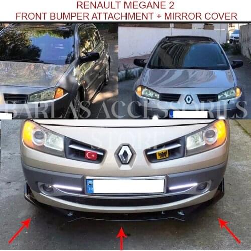 For Renault Megane 2 Accessories Megane 2 Front Bumper Attachment + Megane 2 Mirror Cover Piano Black