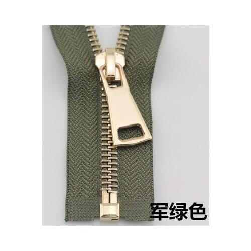 Free shipping 3pcs/lot army green 5# metal zipper front pale gold clothes coat down jacket pull 70 cm 90 cm zipper