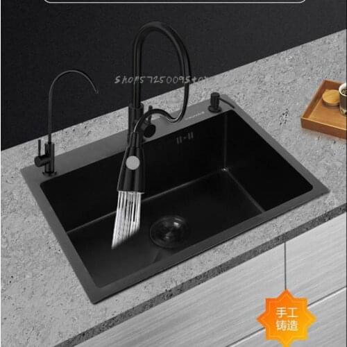 304 Stainless Steel Sink Large Single-slot Black Nano-sink Kitchen Three-hole Sink Basin