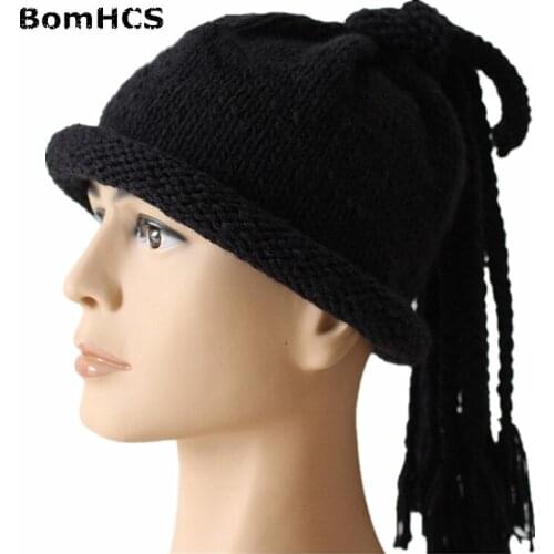 BomHCS Funny Braid Beanie 100% Handmade Knit Hat Winter Novetly Halloween Gift