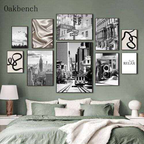Black And White Wall Art Poster City Building Canvas Painting Camera Art Print Modern Nordic Wall Pictures For Living Room Decor