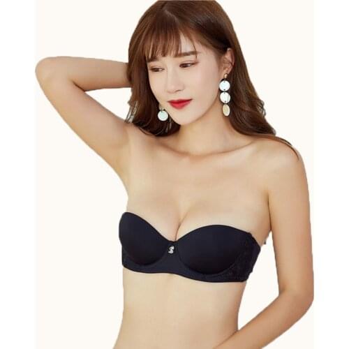Black white double sexy Strapless Bra Lingerie Brassiere Wedding Dress Invisible t shirt Bra Lace Women Underwear Push Up bra