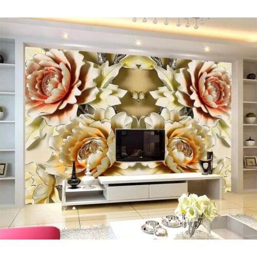 CJSIR Custom Wallpaper 3D Floral Embossed Peony TV Background Walls Murals Home Decor Living Room Bedroom Mural 3d Wallpaper