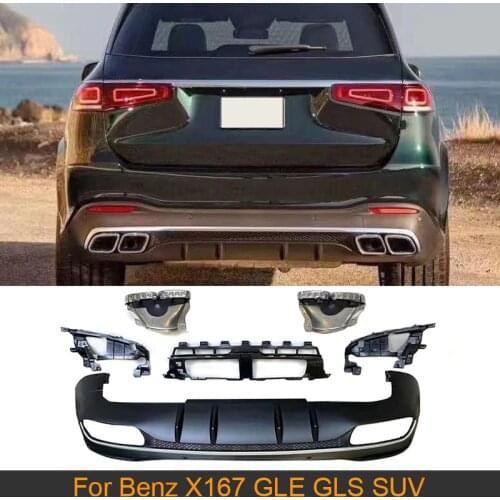Rear Bumper Diffuser Lip Spoiler for Mercedes Benz X167 GLE SUV 2020 2021 PP Rear Bumper Diffuser Lip with Exhaust Tips