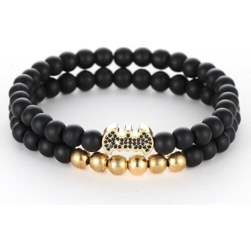 Double Black Natural Stone Bracelet Female Jewelry Gold Steel Flower Pendant Charm Bracelets Women Jewelry 2019 Wholesale