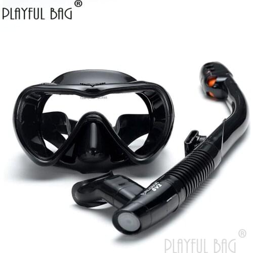 Playful bag Adult swimming free diving suit Anti-fog tempered glass silicone full dry mask snorkel suit E116