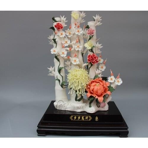 Art Lotus Three bamboos carved in plum blossom high-end accessories Home decoration luxury Ceramic sculpture art creative home