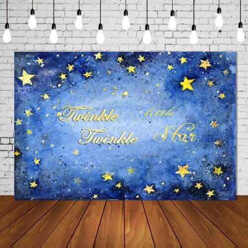 Twinkle Little Star Photography Backdrop Boy Baby Shower Party Gold Glitter Blue Oil Painting Cartoon Background Banner Posters