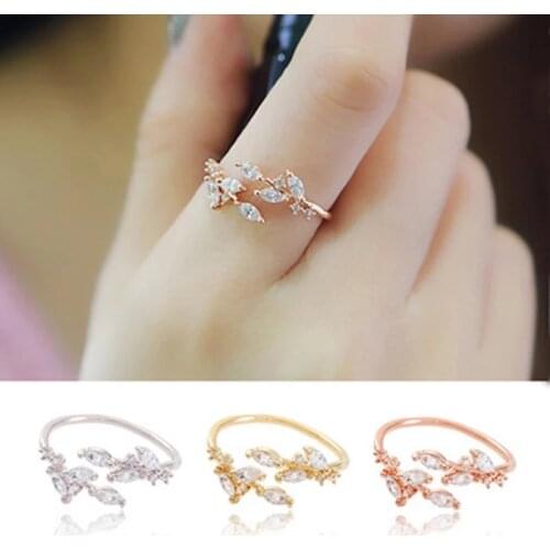 Fashion Copper Adjustable Open Rings For Women Rose Gold Crystal Engagement Ring Femme Anel Gift Jewelry Anillos Mujer A003
