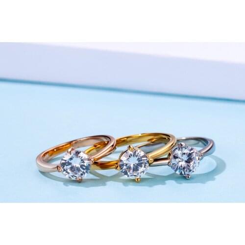 Trendy Jewelry Stainless Steel Cubic Zirconia Charms Bridal Wedding Engagement White Gold Color Ring Drop Shipping