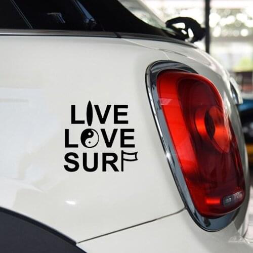 15*14.5cm Live Love Surf Car Bumper Sticker Funny Drift Jdm 4x4 Car Art Tattoo Rear Window Car Sticker Vinyl Modern Decal