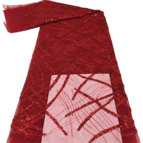 Nigerian Lace Fabric 2021 High Quality Lace Red French Tulle Lace Net French Embroidery With Sequins For Wedding Dress xc66-594