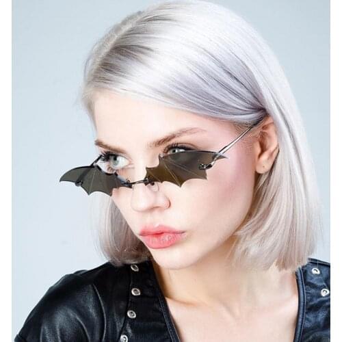 New 2020 Bat Shape Sunglasses Women Men Rimless Vintage Sun Glasses For Women Clear Lens Eyewear Brand Trending Streetwear
