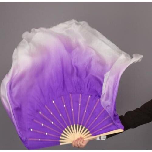 16"-30" Multi Size Purple White Gradient One Pair Real Silk Fan Veils Bellydance Stage Show Props 1L+1R