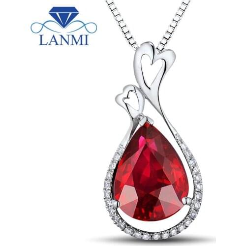 Loving Solid 18K White Gold Heated Ruby Pendant Necklace Real Diamond Gemstone Jewelry for Women Wedding Party
