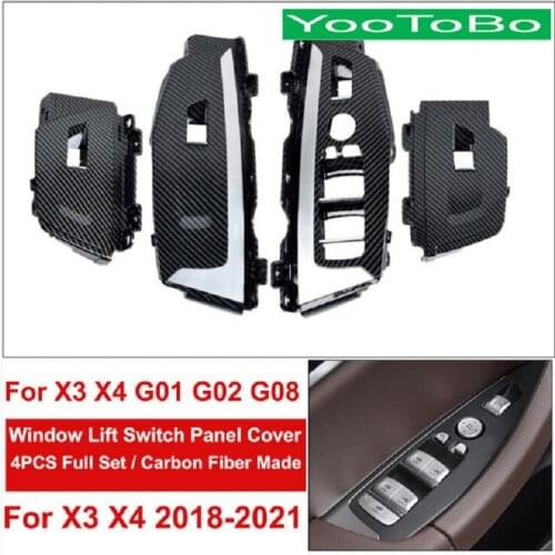 LHD Car Interior Black Carbon Fiber Window Lift Switch Panel Cover Trim Replacement For BMW X3 X4 G01 G02 G08 F97 F98 2018-2021