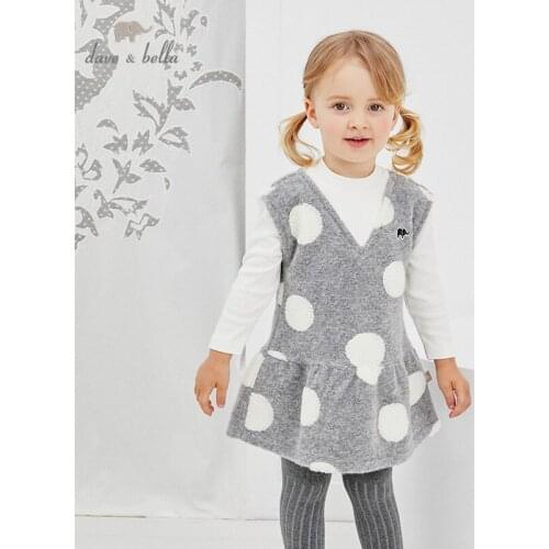DB14868 dave bella autumn baby girls cute dots patchwork dress children fashion party dress kids infant lolita clothes