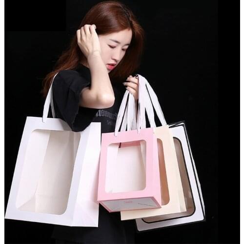 10pc Transparent portable paper gift bag birthday flower bouquet gift packaging bags Clothes toy Potted plants подарочные пакеты