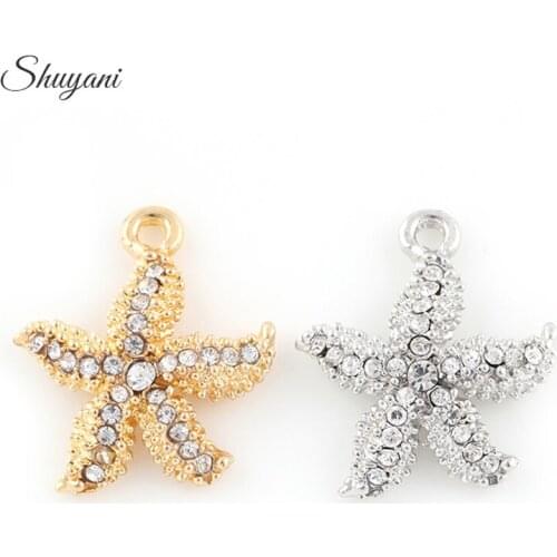 20PCS Gold Color Crystal Starfish Charms Pendant for Necklace Braclets DIY Handmade Jewelry Making