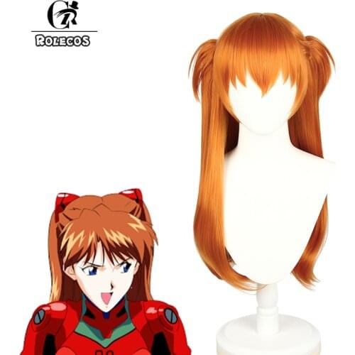 ROLECOS Anime EVA Asuka Langley Soryu Cosplay Wigs Long Orange Clips Heat Resistant Synthetic Hair Wig Women Wigs