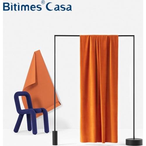 High Weight Luxury Velvet Blackout Windows Curtain Drape For Living Room Bedroom Orange Color Series Interior Home Decoration