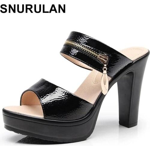 SNURULAN 2021 Big Size 43 Elegant Office Ladies Black White Summer High Heels Mules Slipper Platform Sandals Women Shoes