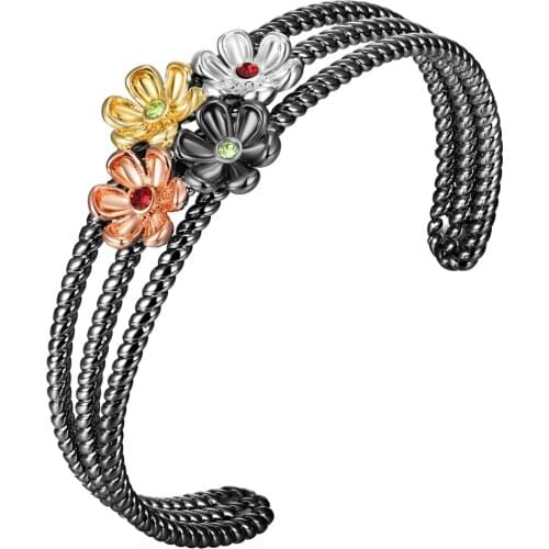 Brand New Cuff Bangle for Women four color flower Bracelet Gold Zircon Hot Pick Jewelry
