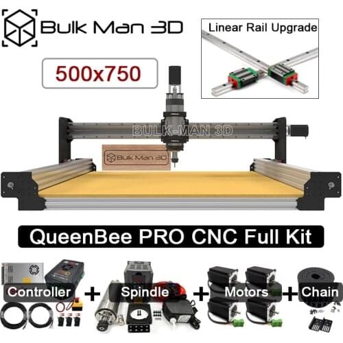 Silver 5075 QueenBee PRO CNC Machine Full Kit Linear Rails Upgraded 4Axis Engraver with Enhanced Tingle Tension System