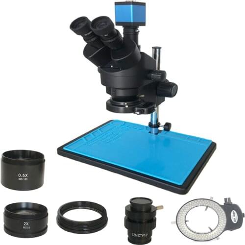 7X-45X Simul-Focal Stereo Microscopio Trinocular Microscope 13MP VGA HDMI-Compatible Video Digital Camera LED Light Phone Repair