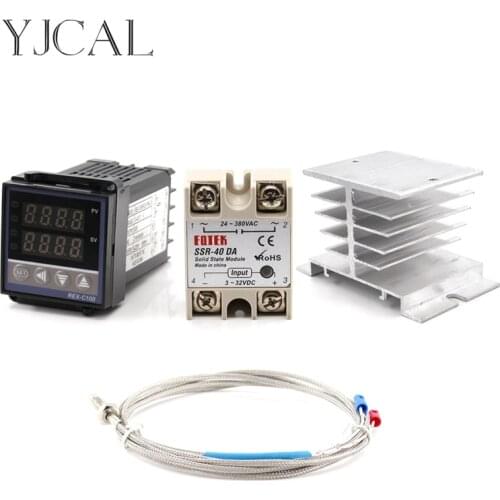 REX-C100 Digital Display Intelligent Temperature Controller K Thermocouple Solid State Relay SSR-40DA Heat Sink Combination Suit