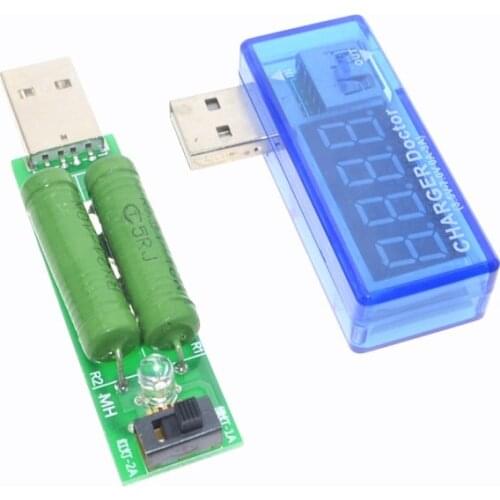 USB detector voltmeter ammeter power capacity tester meter 3.5-7V+2A 1A Load Resistance Power Resistors