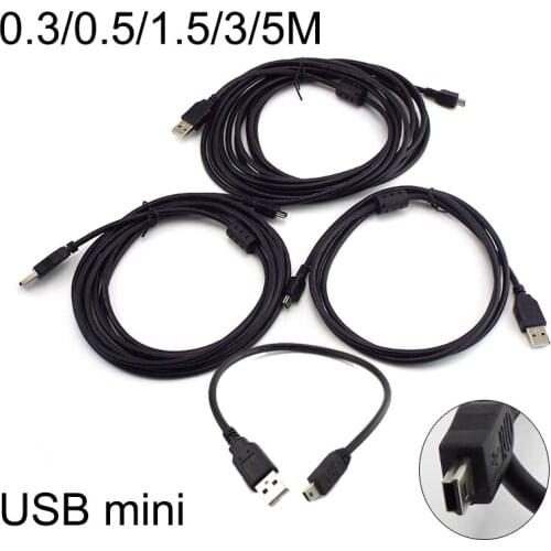 USB Mini charging Data Cable Charger line 0.3/0.5/3M T port connectors To extend Car DVR Digital Camera wire 5M high quantity