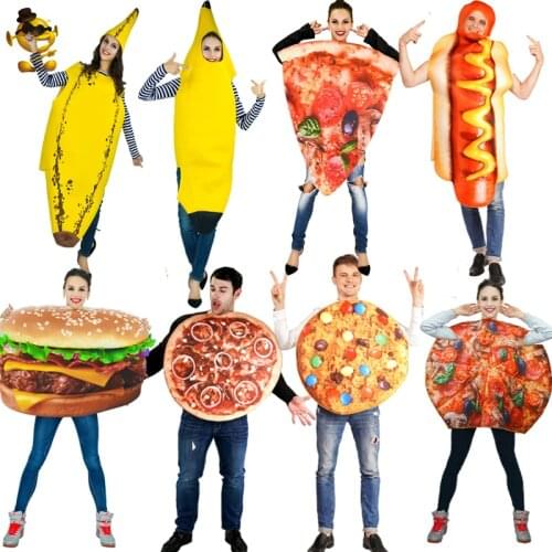 Adult Couple Stale Banana Hamburg Pizza Hotdog Costumes Carnival Fancy Dress Party Halloween Cosplay Costume for Unisex