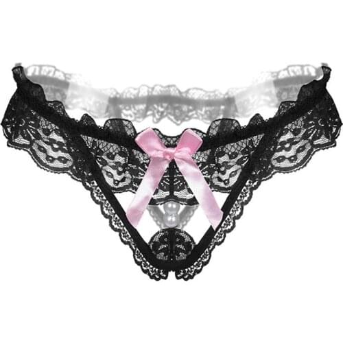 New Arrive Women Sexy Opening Crotch Panties Ladies Lace Flower Lace Briefs Pearls Thongs G-string Lingerie Sexy Underwear