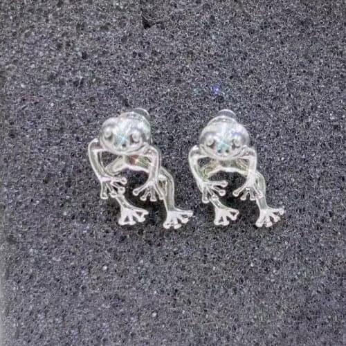 Vintage Silver Color Funny Frog Stud Earring For Women Designer Female Jewelry Party Accessories Birthday Gifts