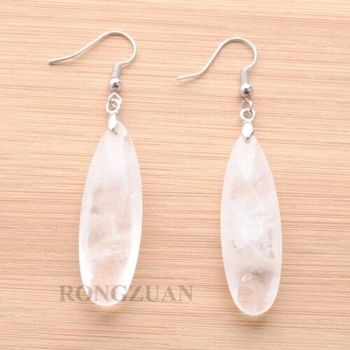 RONGZUAN Natural White Crystal Stone Earrings Polygon Beads Geometry Dangle Hook Drop Long Earrings Women Jewelry 1 Pair TR3205