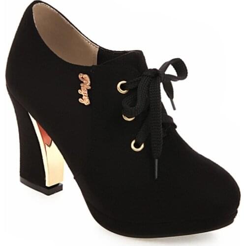 Big Size 11 12 13 ladies high heels women shoes woman pumps Rough heel lace-up Little round head Package the heel contracte