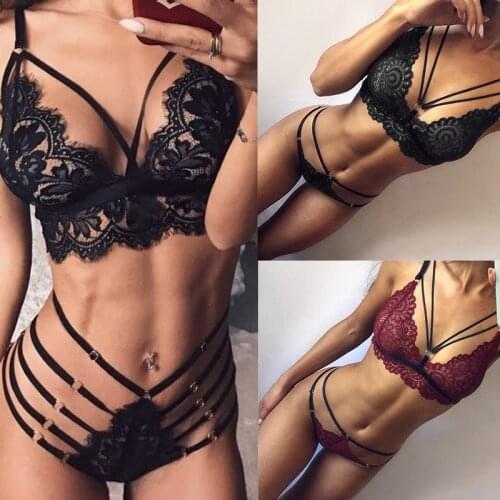 Lolita Lingerie Women Sexy Lenceria Bra Thong Lace Underwear Black Bondage Exotic Lingerie Bikini Set Sexual Pijamas Plus Size