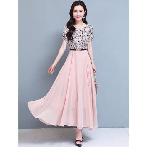 Bohemian Long Dress Womens Short Sleeve Chiffon Dresses 2021 Summer New Seaside Holiday Beach Dress Female Vestidos aq704