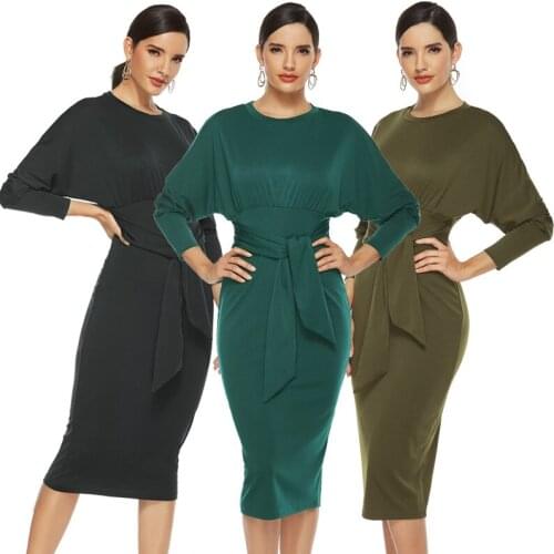 New Womens Elegant Dress Robe Clothes Long Sleeve Sashes Sheath Wrap Knit Sweater Slim Sexy Bodycon Vestido Vintage Outfit