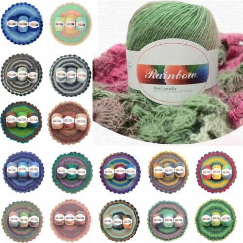 1Roll 50g Wool Yarn Cake Yarn Gradient Color Crochet Hat Shawl Blanket DIY Hand-woven Yarn