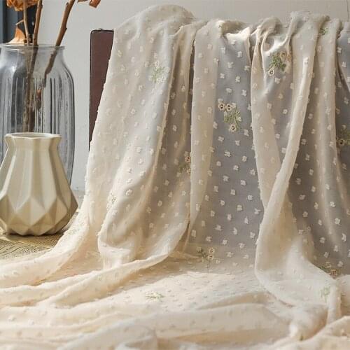 1 Yard Beige Soft Chiffon Breathable Fabric Embroidery Floral Fabric Polka Dots Fabric for Summer Blouse Spring dress Maxi Dress