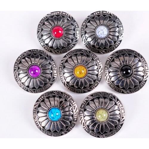 10pc Wholesale 30MM Western Metal Silver Blue Turquoise Sun Flower leathercraft Decorative Belt Bag Conchos Screw Back 7 colors