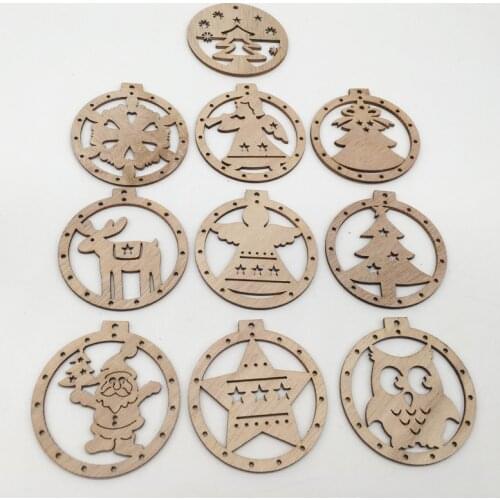 10pcs Wooden Christmas Ornaments Unfinished Natural Wood Slices Cutouts for Crafts Wooden DIY Christmas Ornaments Hanging Decor