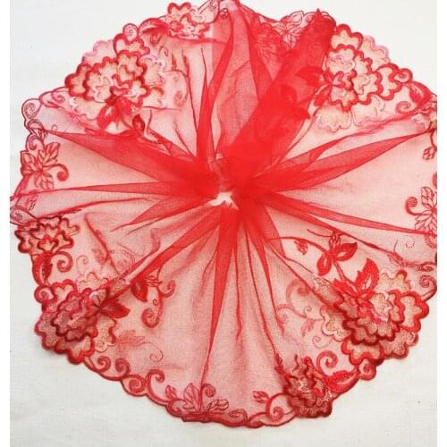 2019 Hot Sale New Style 1 Meter 17cm High End Exquisite Luxury Embroidered Fabric Red Lace Trim Mesh DIY Craft