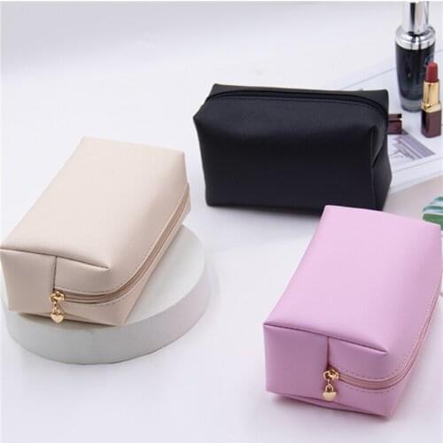 Basic Cosmetic Bag PU Leather Makeup Handbag Women Travel Toiletry Storage Pouch Waterproof Organizer Make Up Case