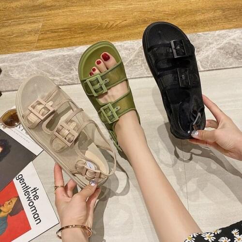 Celebrity mesh double metal buckle strap platform sandals women creepers open toe roman sandalias breath muffins femmes sandales