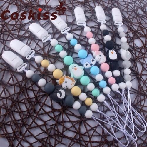 Coskiss Personalized Name Baby Pacifier Clips Nipple Holder Chain Unicorn Silicone Teething Beads Baby Birthday Tiny Dum Toy
