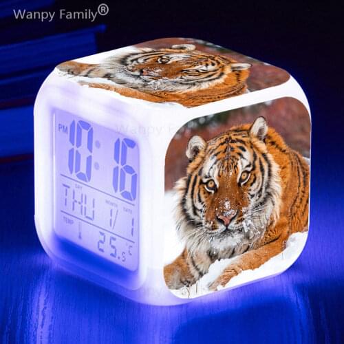 Snowfield Siberian Tiger Alarm Clock For Childrens room Bedside Desktop Color Changing Digital Alarm Clock